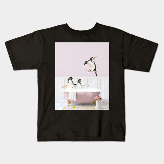 Penguins in a Vintage Bathtub Kids T-Shirt by Sruthi